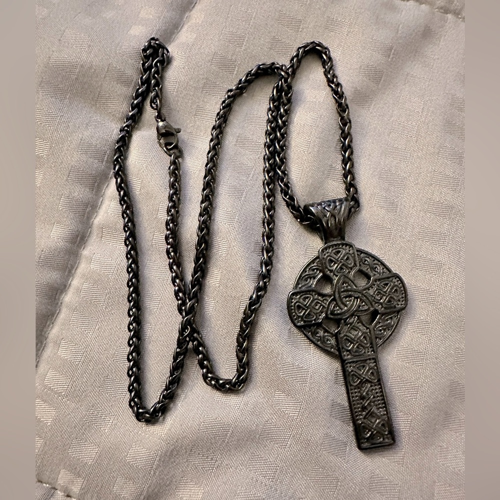 Celtic Cross Wheat Chain Necklace
